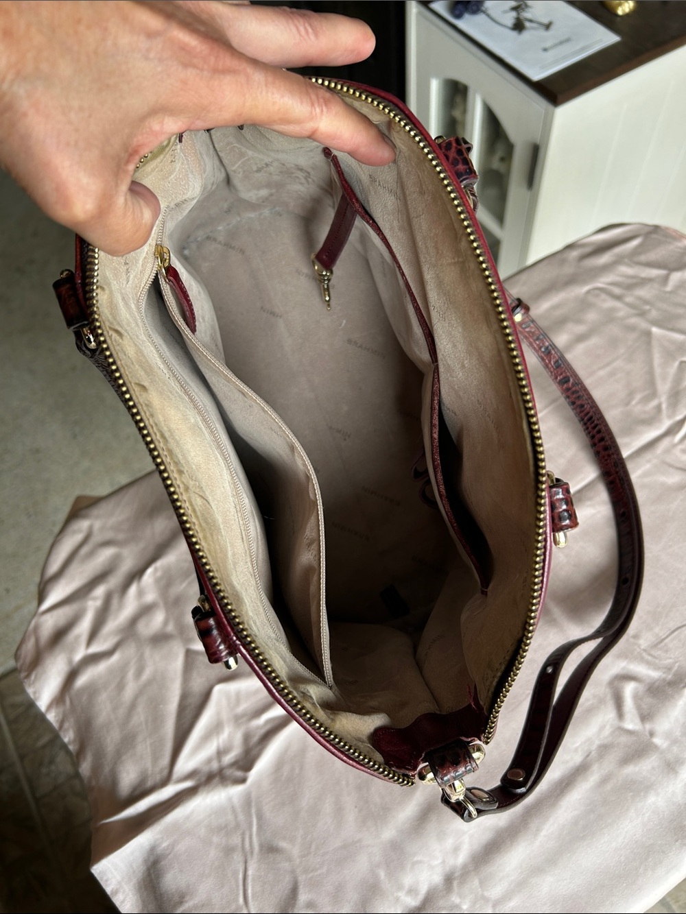 Brahmin Burgundy Leather Satchel with Croc-Embossed Trim - Picture 6 of 16